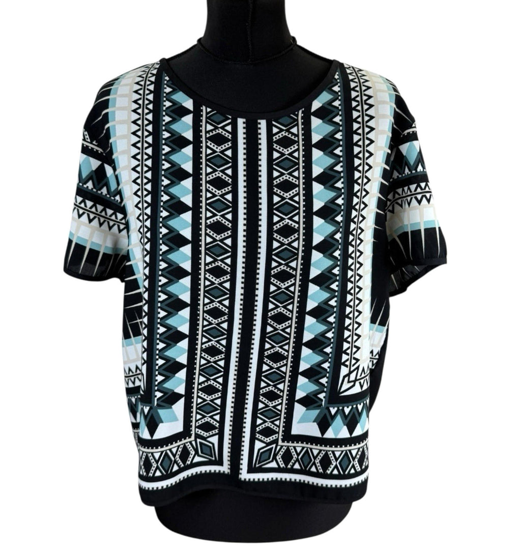 River Island Pattern Top Open Back Lightweight Short Sleeve Women’s UK Size 12