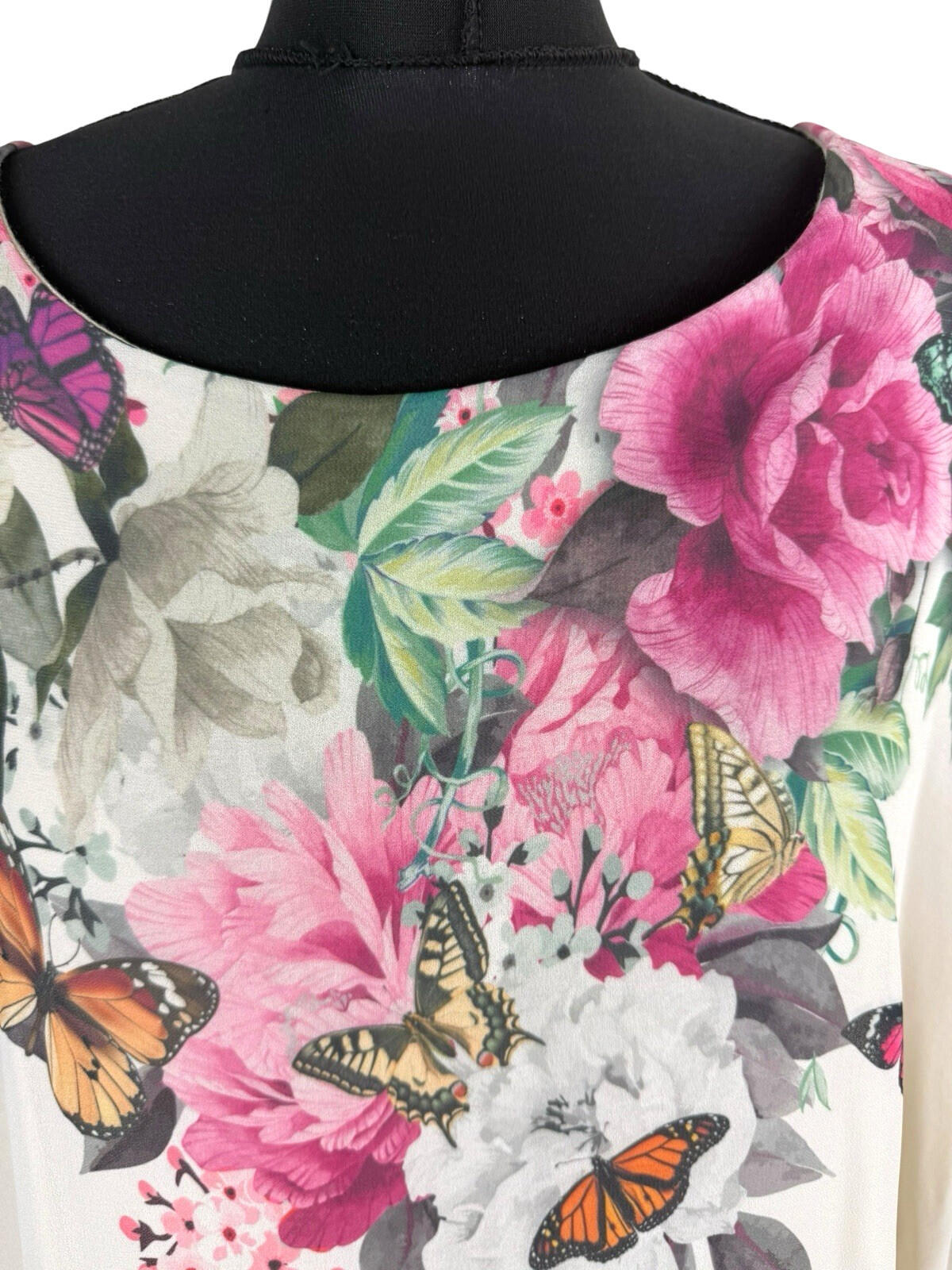Floral Smock Blouse Top Women’s UK Size L Chiffon Relaxed Fit Lined Floral Beige