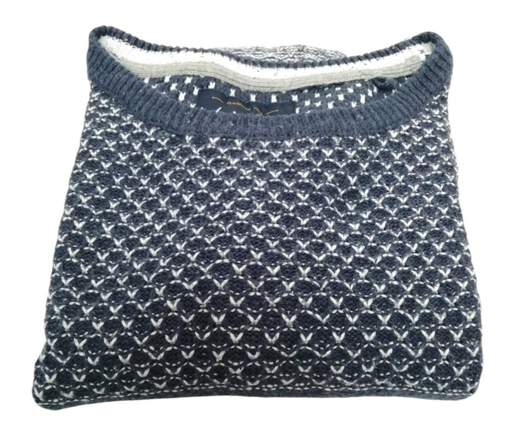 Weird Fish Chunky Knit Jumper Men's UK Size 2XL Navy White Crew Neck Sweater