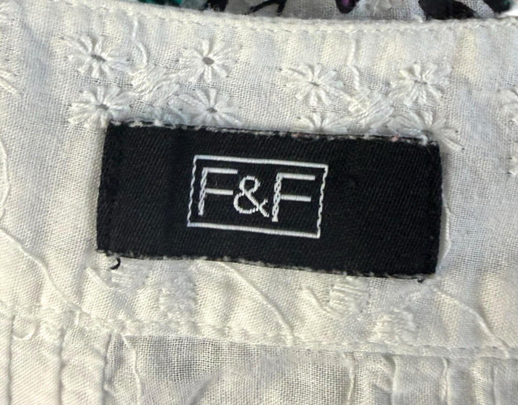 F&F Floral Blouse Women’s UK Size M Button Up White Embroidered Sleeveless