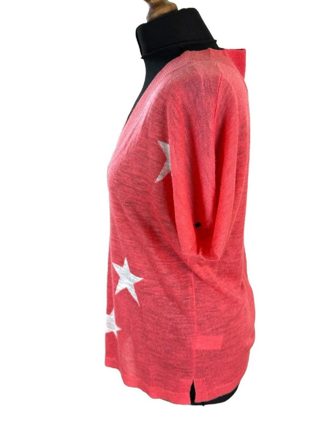 Next Coral Star Pink Knit T-Shirt Top Women’s UK Size S Lightweight V-Neck Linen
