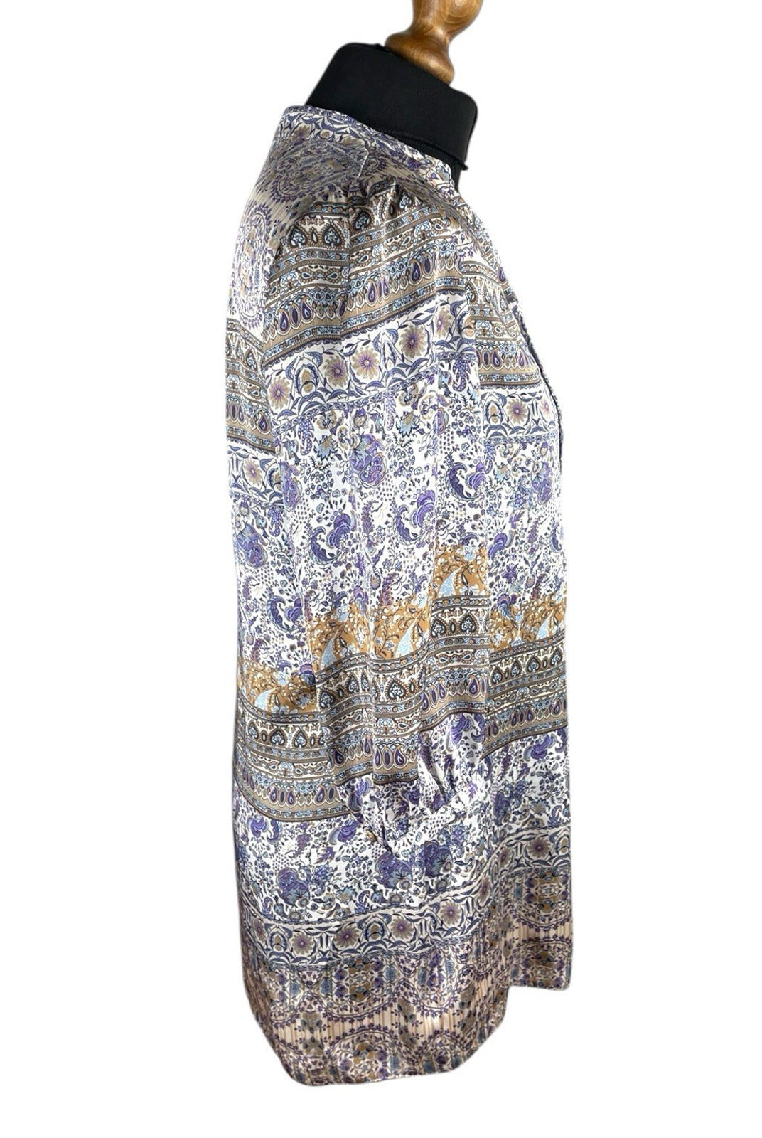 Wallis Satin Tunic Top Women’s UK Size 10 Paisley 3/4 Blouson Sleeves V-Neckline
