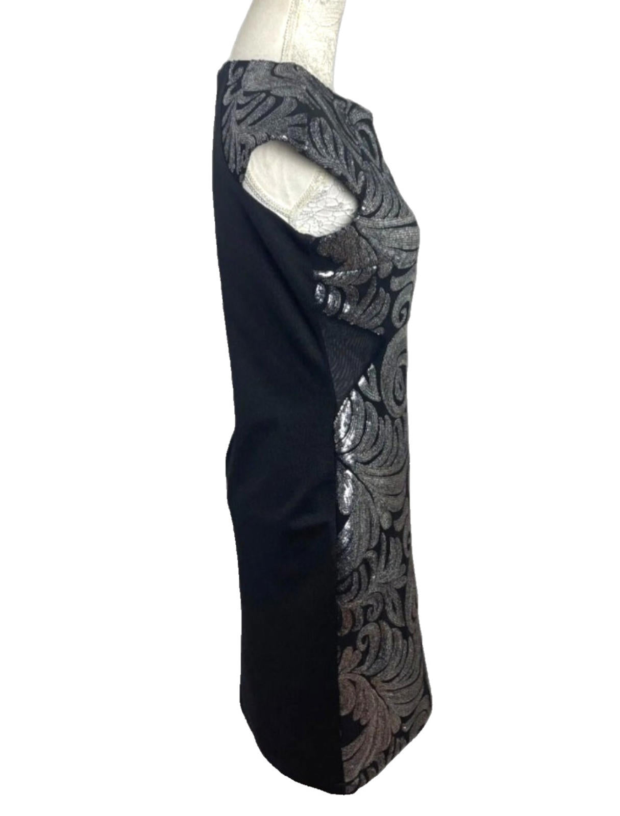 Amy Childs Black Midi Dress Silver Sequin Leaf Detail Women's UK Size 14