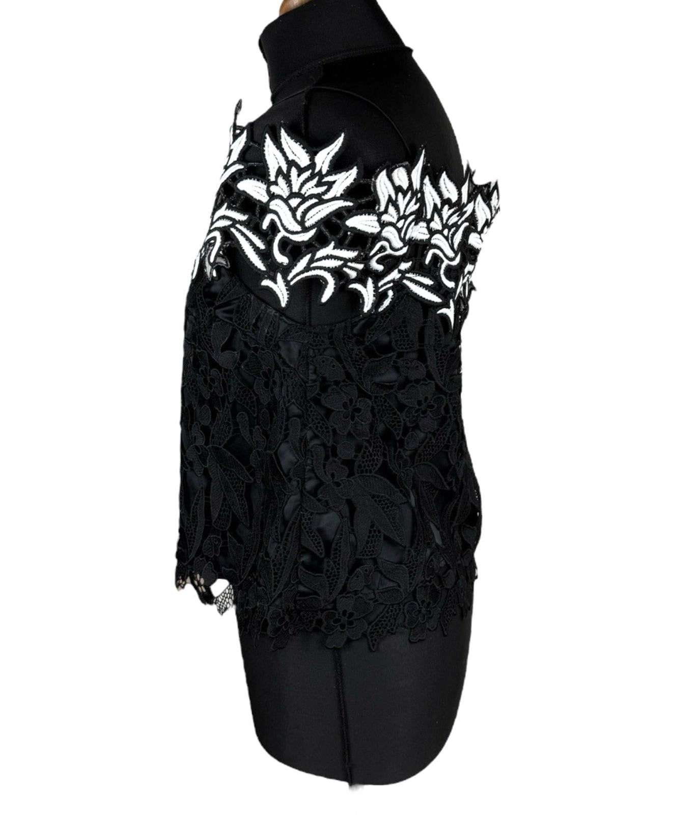 Topshop Black White Floral Lace Tank Top Strapping Sleeve Women’s UK Size 10