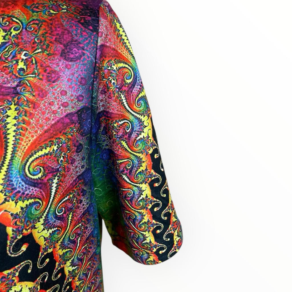 Physcedelic T-shirt Top Women's UK Size L Short Sleeve Stretch Multicolour