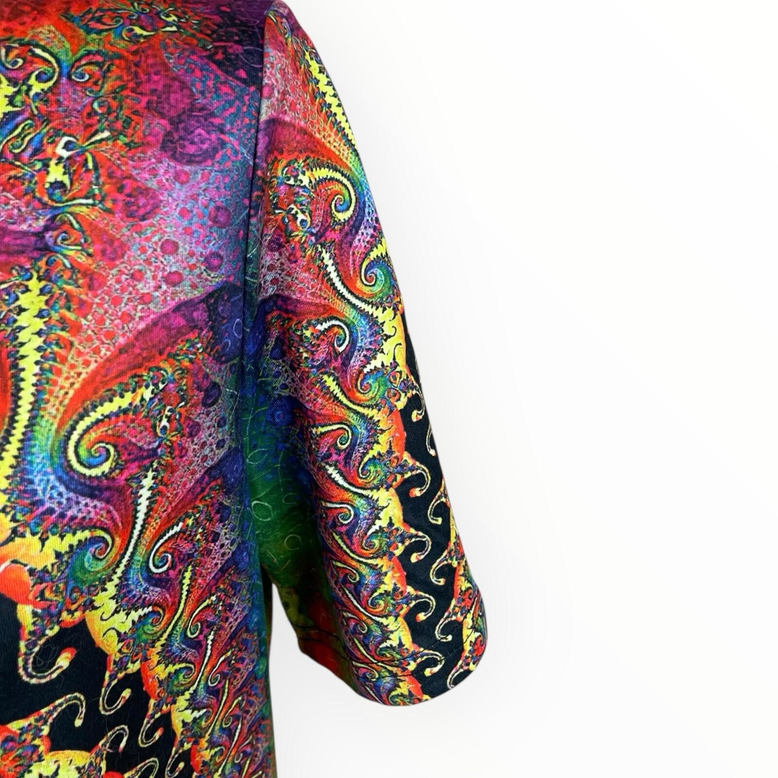 Physcedelic T-shirt Top Women's UK Size L Short Sleeve Stretch Multicolour