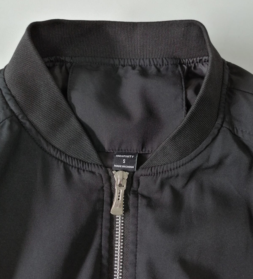 Manfinity Bomber Jacket Men's UK Size S Black Coat Zip Pockets