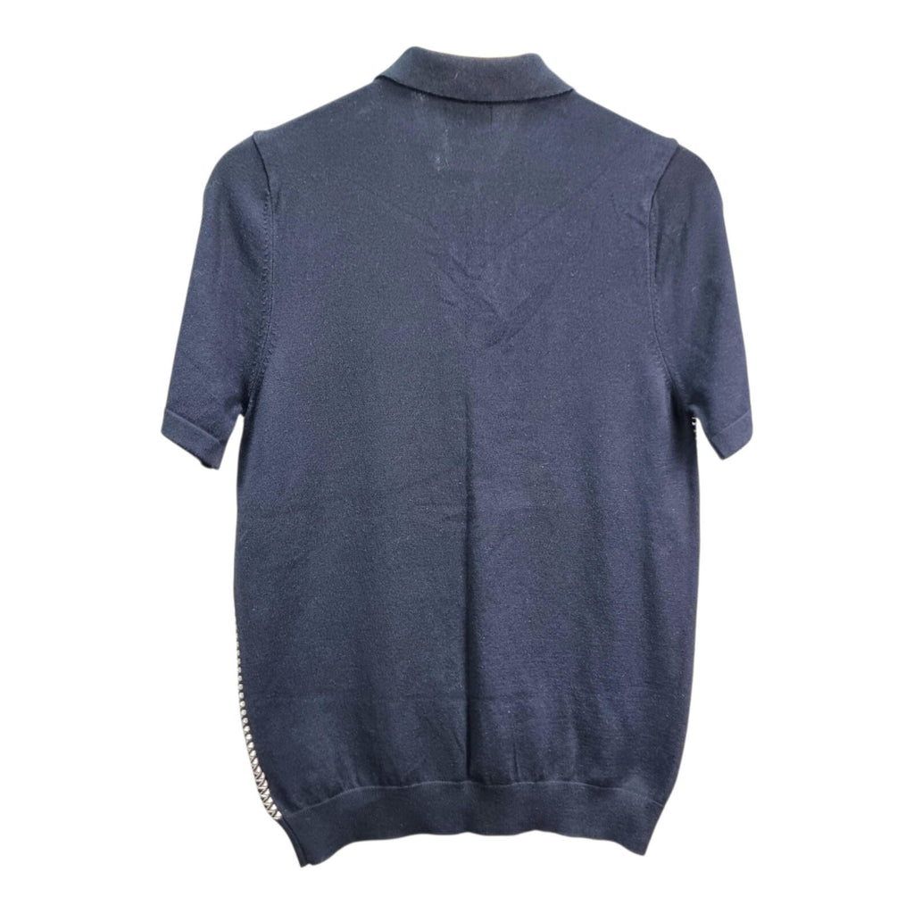 Next Knit Polo Shirt Men's UK Size M Blue Textured Short Sleeve 100% Cotton
