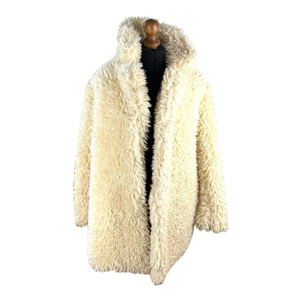 JGL Cream Teddy Fleece Coat Jacket Collared Relaxed Fit Women’s UK Size 8