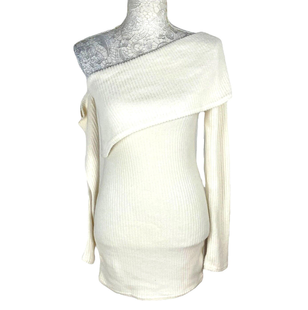 PLT Knit Jumper Mini Dress Women's UK Size 8 Asymmetric One Shoulder Long Sleeve
