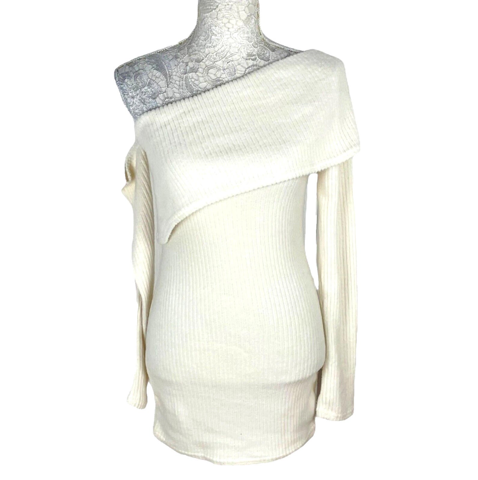 PLT Knit Jumper Mini Dress Women's UK Size 8 Asymmetric One Shoulder Long Sleeve