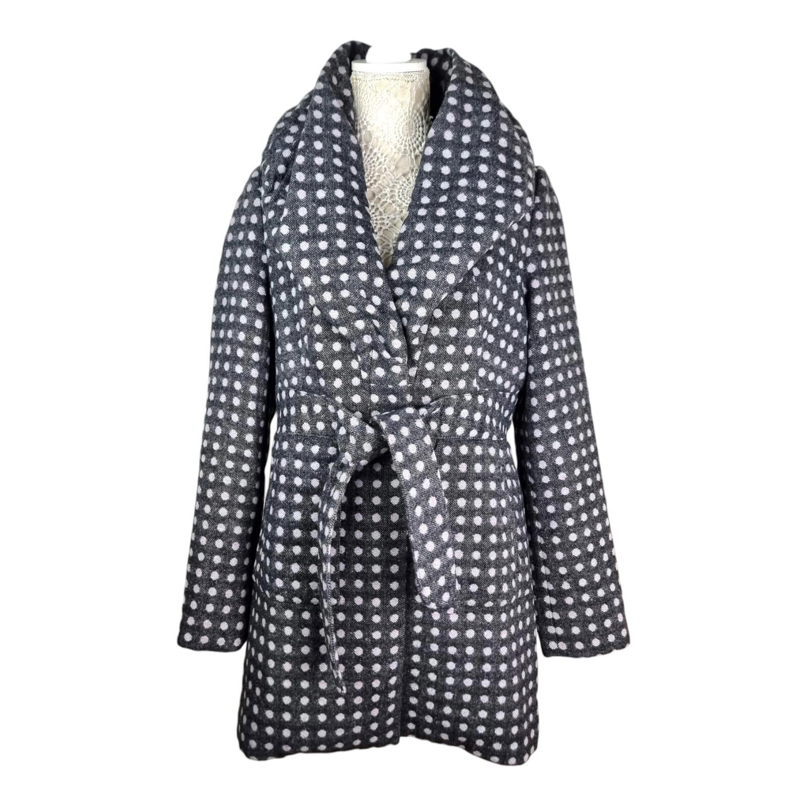 Ringspun Pink Polka Dot Grey Coat Women's UK Size M