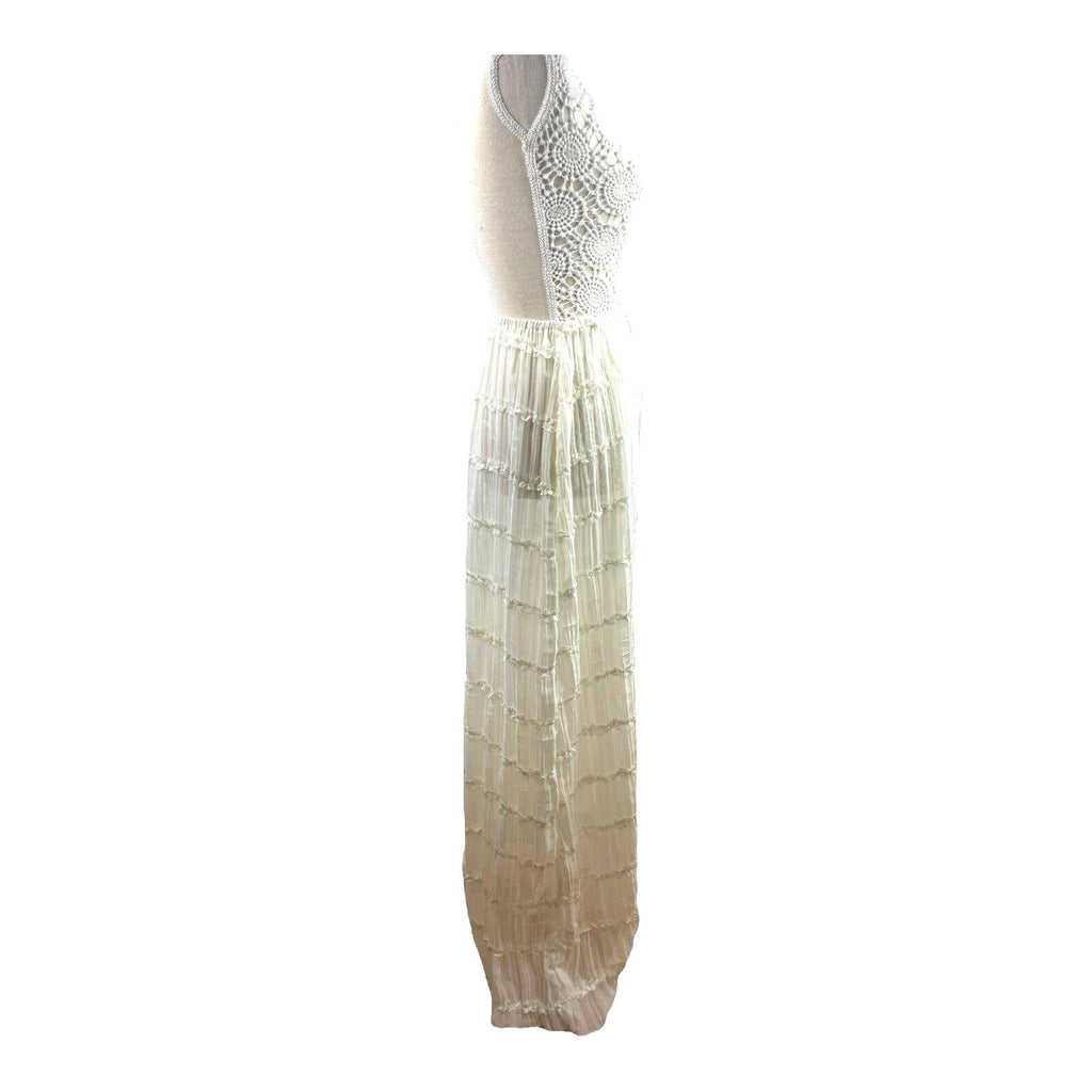 White Semi Sheer Maxi Skirt Fine Pleat High Waist Women’s UK Size 10