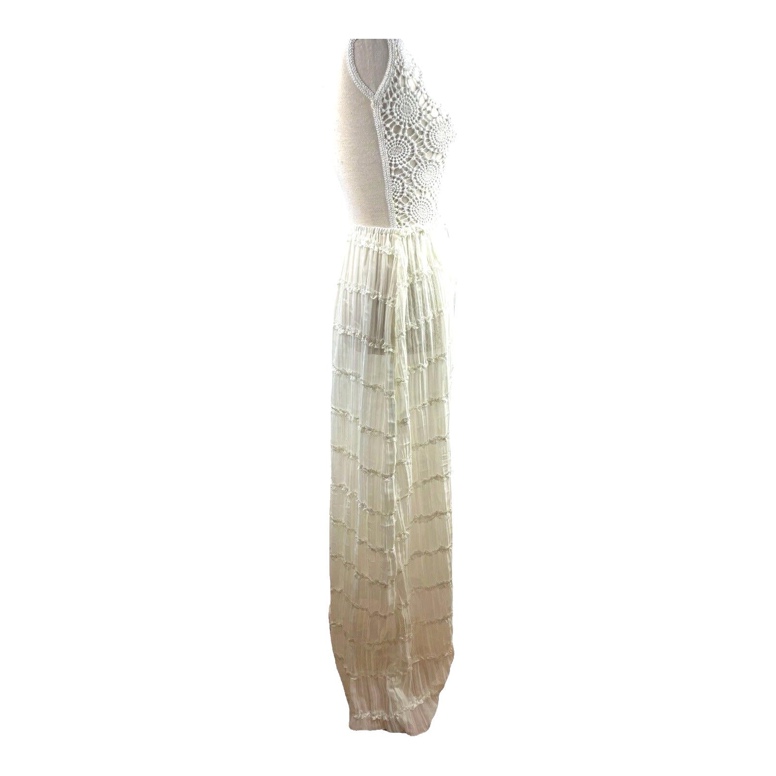 White Semi Sheer Maxi Skirt Fine Pleat High Waist Women’s UK Size 10