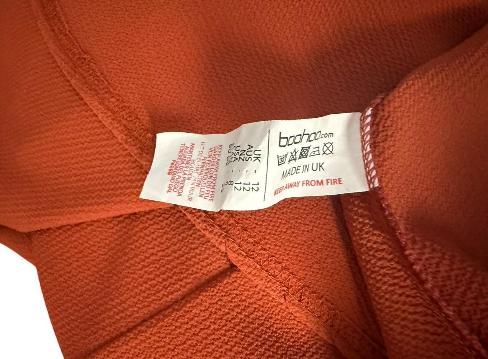 Boohoo Burnt Orange Mini Dress V Neck 3/4 Sleeve Women’s UK Size 12