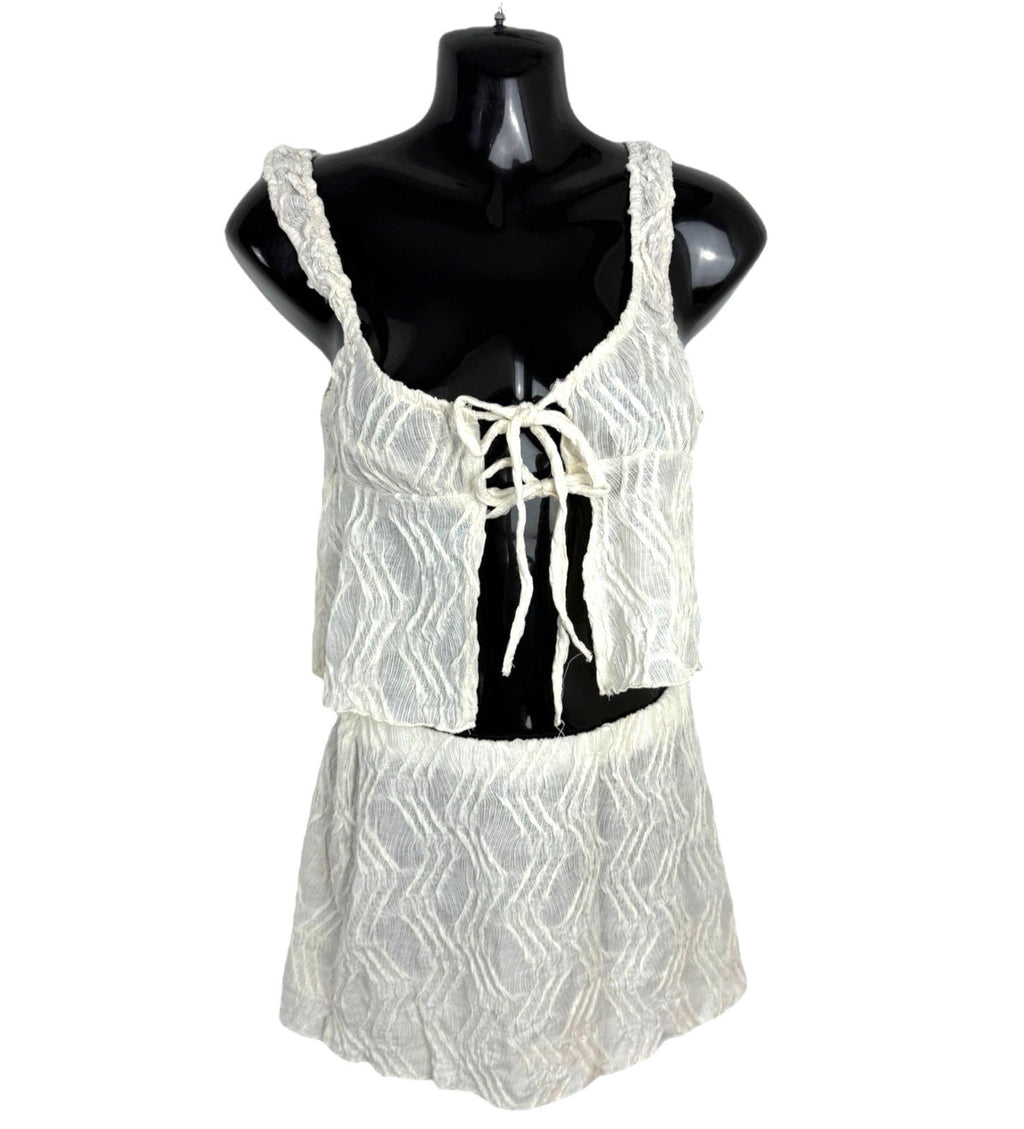Pull&Bear Beige Textured Co Ord Mini Skirt And Croptop 2 Piece Women’s UK Size S