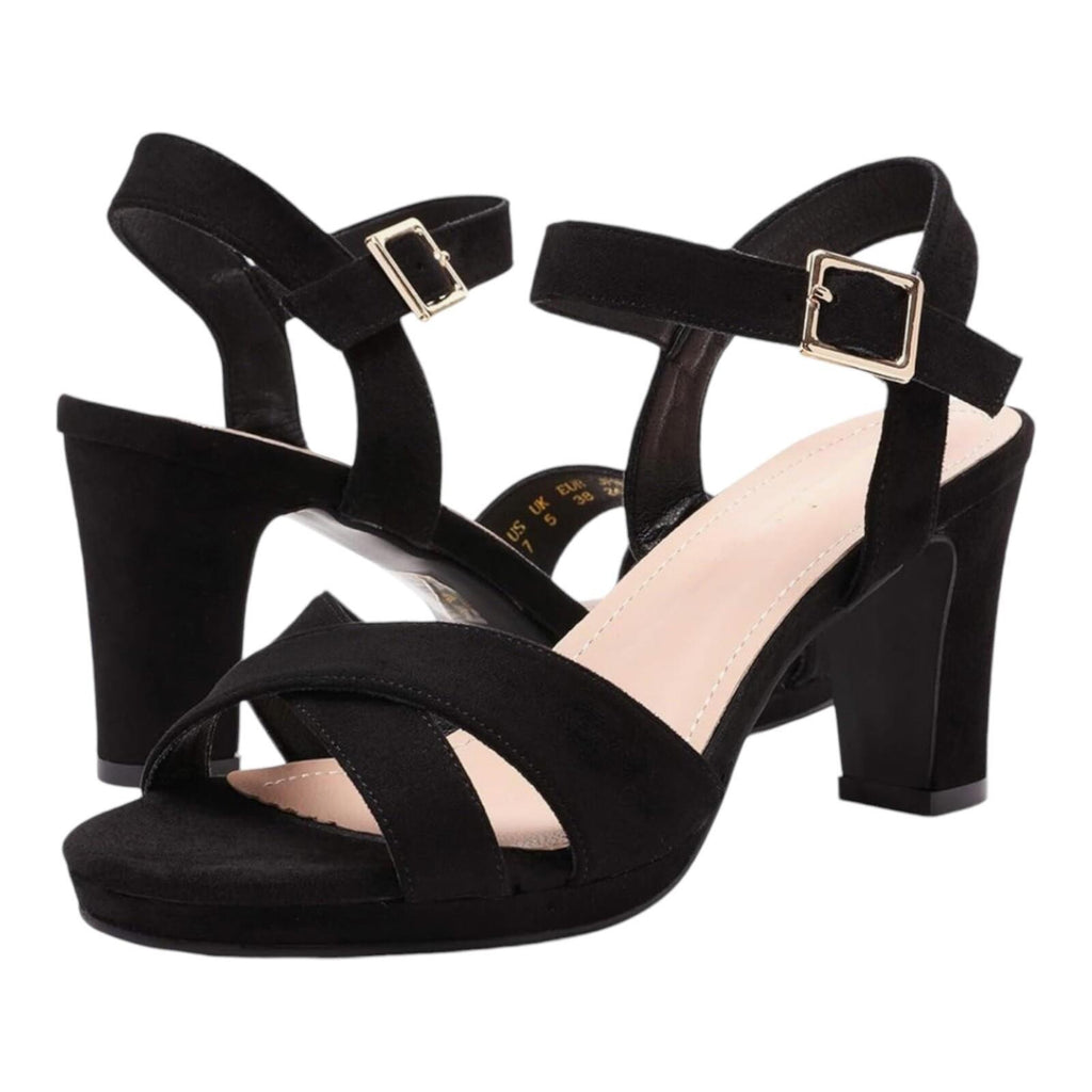 Dream Pairs Shoes Black Suede Open Toe Block Heel Women’s UK Size 6 EU 39
