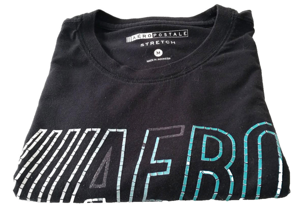 Areopostale Graphic Print T-Shirt Men's Size M Black Crew Neck Stretch Fit