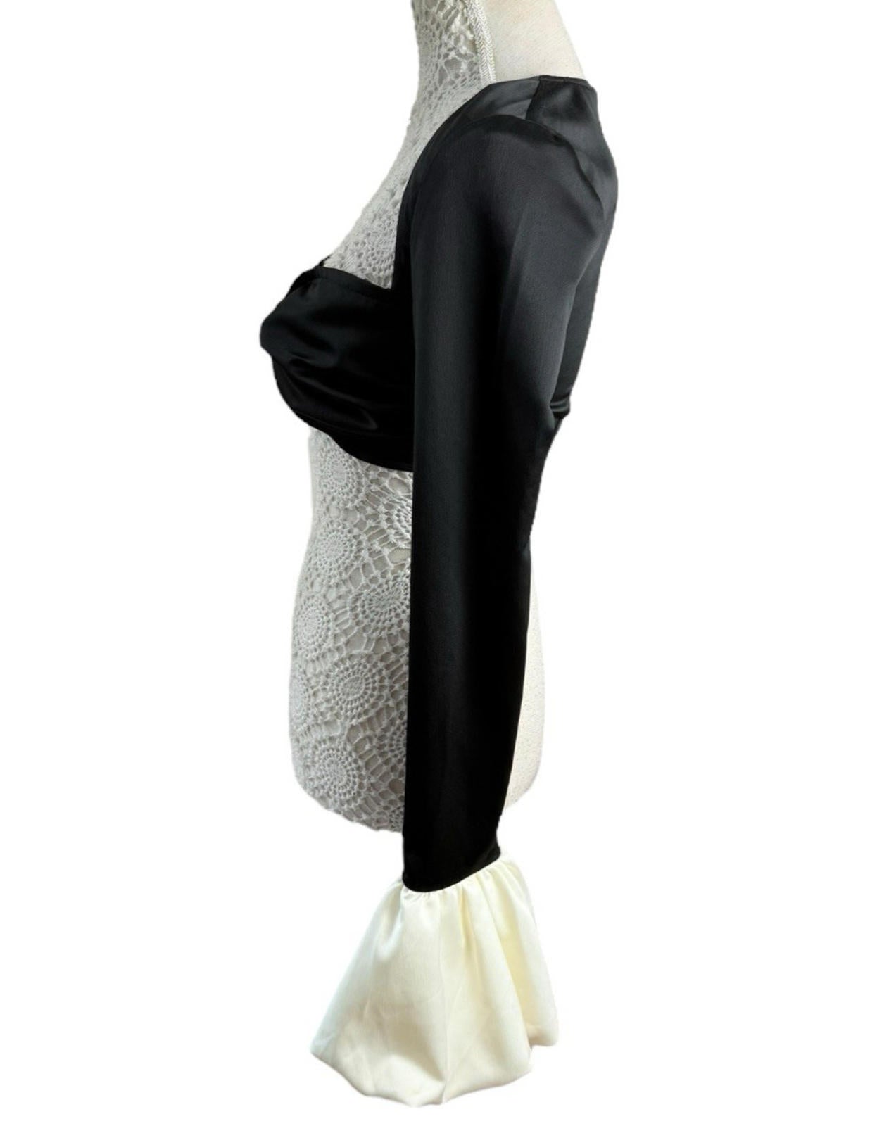 Pretty Little Thing Black Satin Croptop Puffball Sleeve Women’s UK Size 8