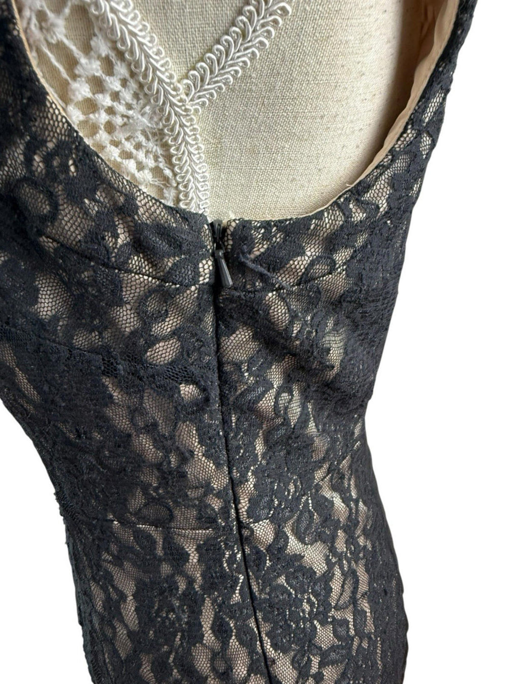 Jax Cocktail Dress Women's UK Size 8 Ruched Panel & Lace Overlay Bodycon Lined