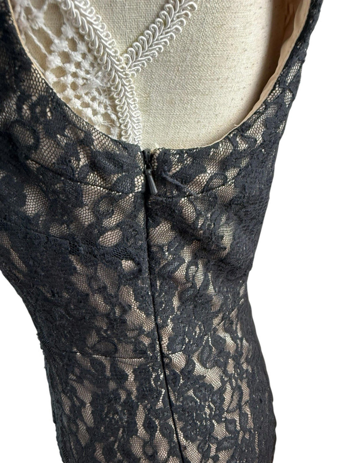 Jax Cocktail Dress Women's UK Size 8 Ruched Panel & Lace Overlay Bodycon Lined