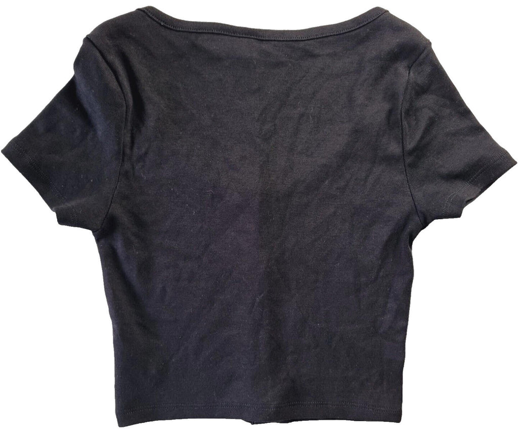 Divided Crop Top Black Button Front Women's UK Size XS