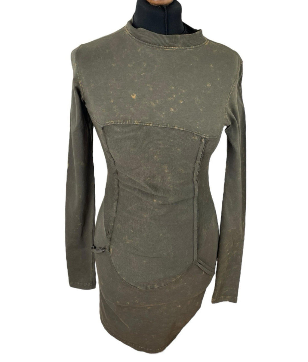 Pretty Little Thing Green Grunge Bodycon Dress High Neck Mini Women’s UK Size 8