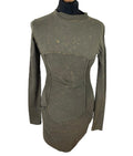 Pretty Little Thing Green Grunge Bodycon Dress High Neck Mini Women’s UK Size 8