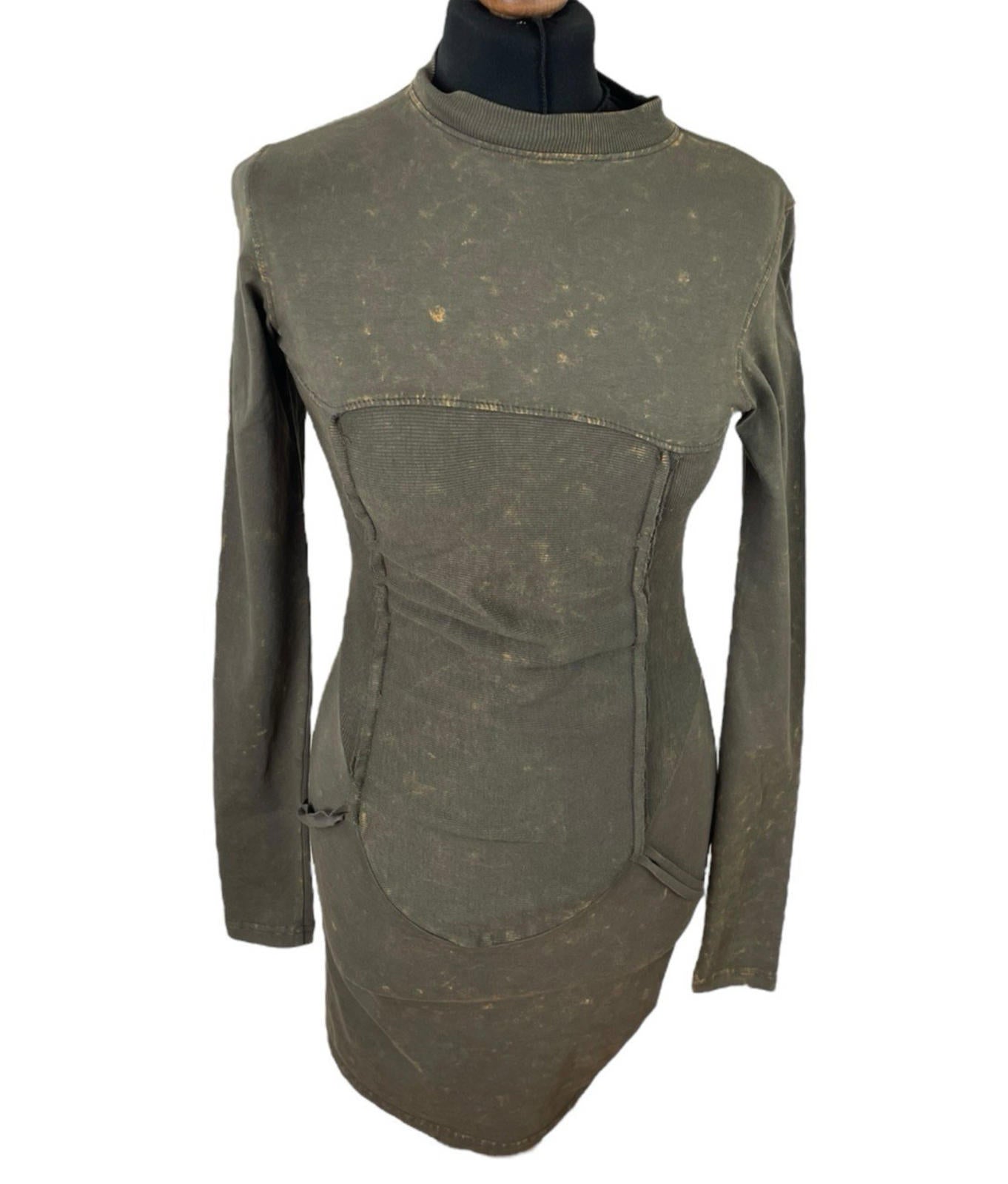 Pretty Little Thing Green Grunge Bodycon Dress High Neck Mini Women’s UK Size 8