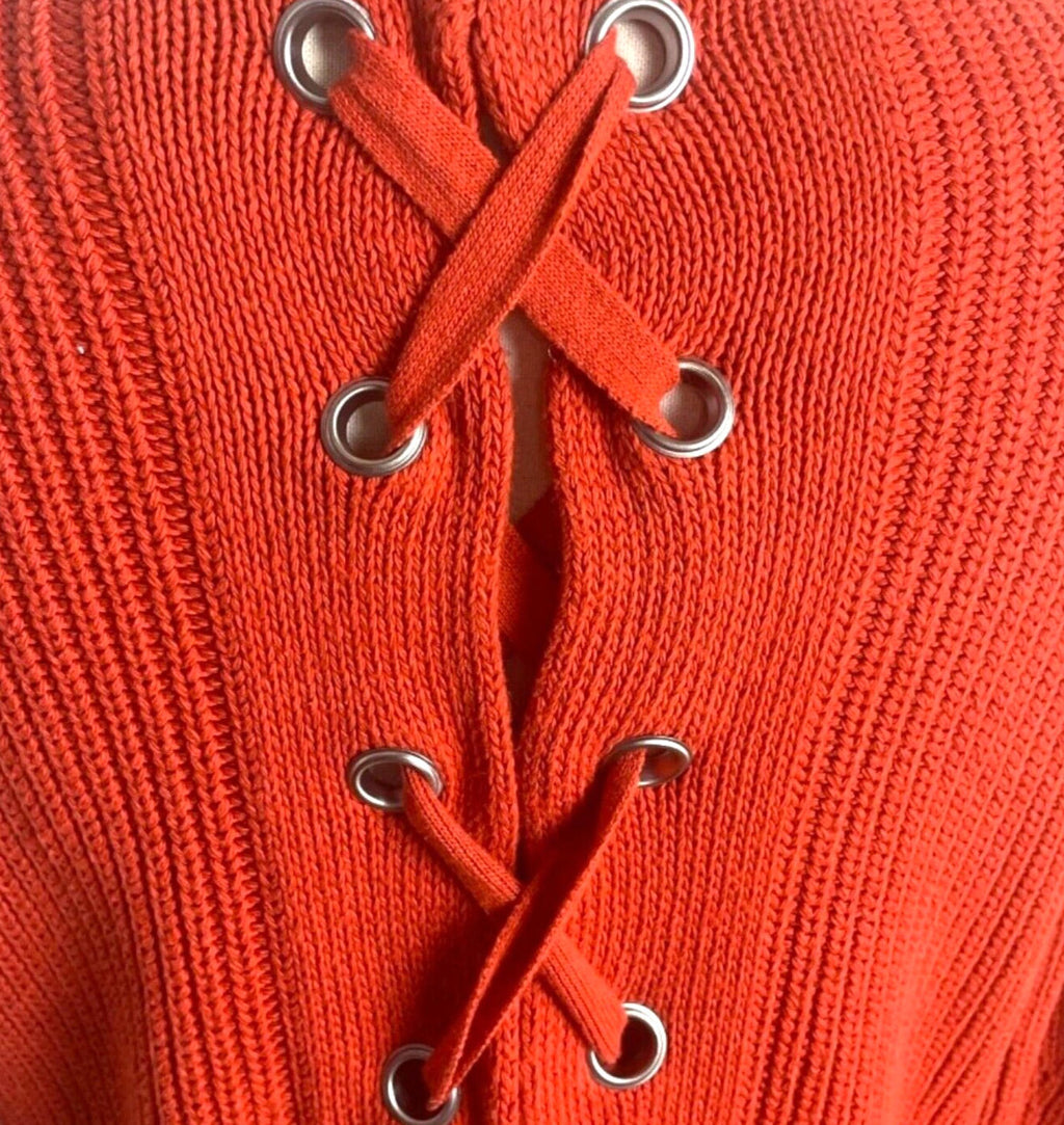 Very Jumper Red Cable Knit Corset Lace Back Women's UK Size 12