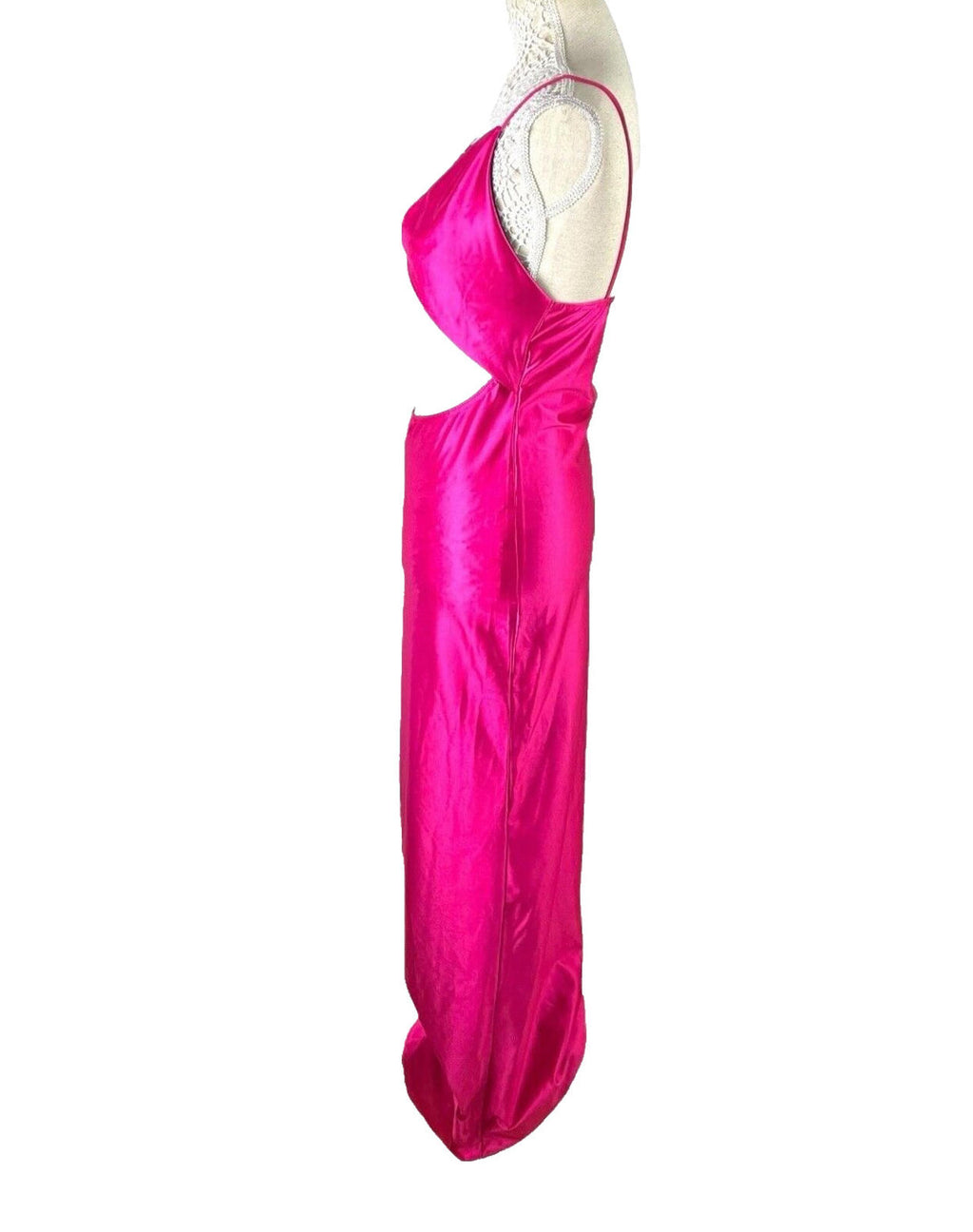 Pretty Little Thing Satin Maxi Slip Dress Women’s UK Size 10 Pink Cut-Out Waist