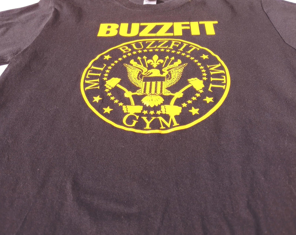 BuzzFit Gym T-Shirt Men's UK Size S Black Crew Neck Print 100% Heavy Cotton
