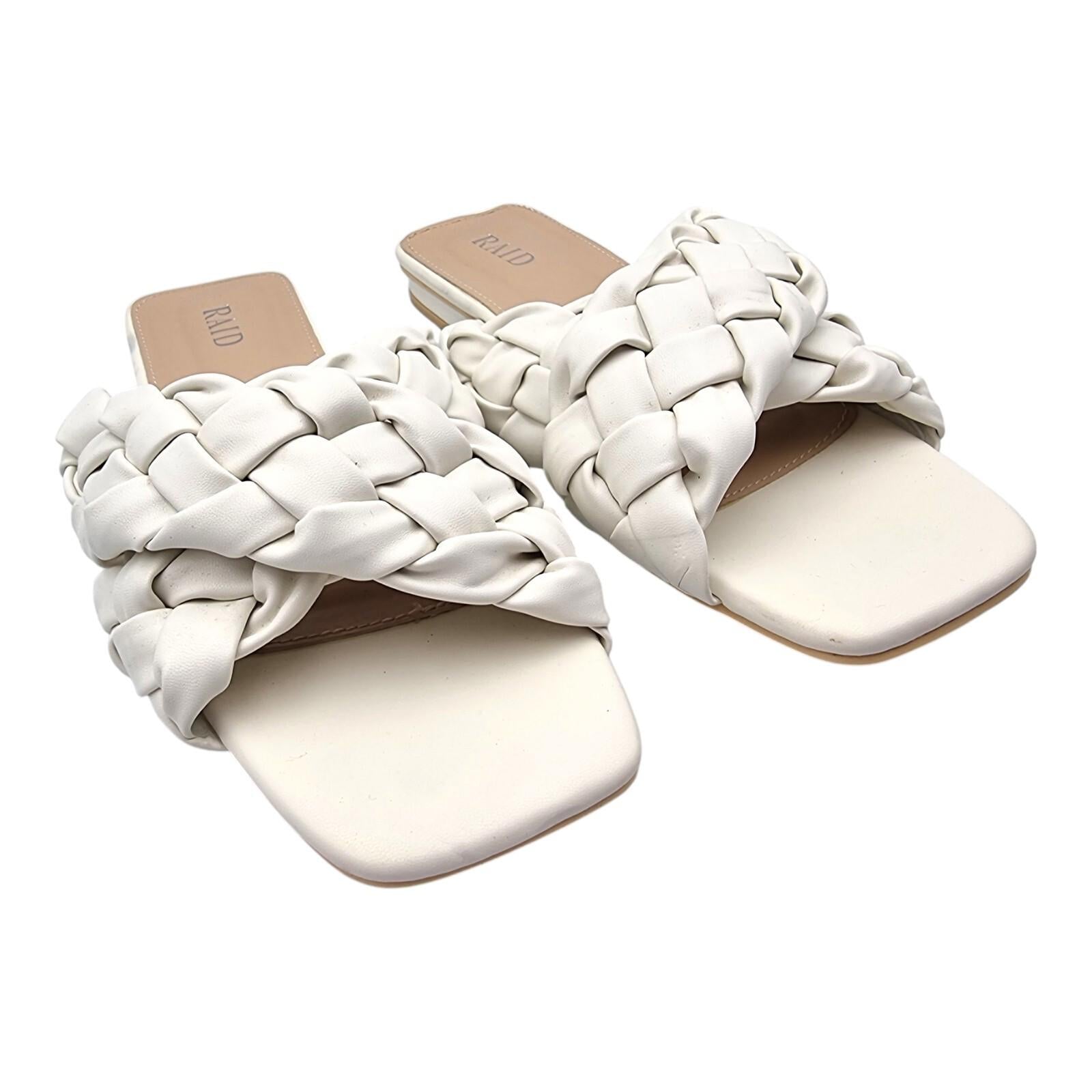 RAID Wide Fit White Destiny Plaited Slide Sandals Women's UK Size 7