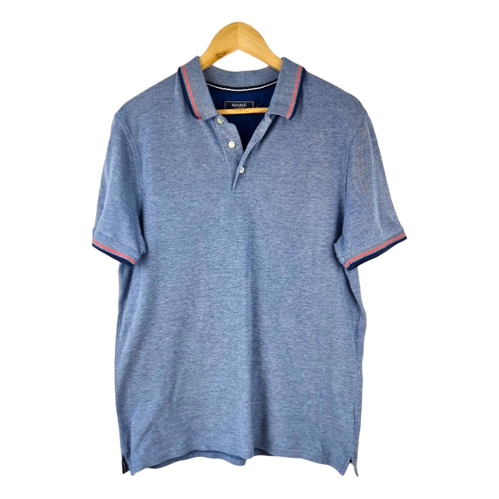 Maine Polo Shirt Men's UK Size M Blue Contrasting Trim 100% Cotton