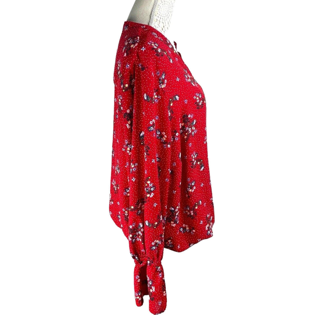 Kiabi Shirt Blouse Red Floral Long Sleeve Women’s UK Size L