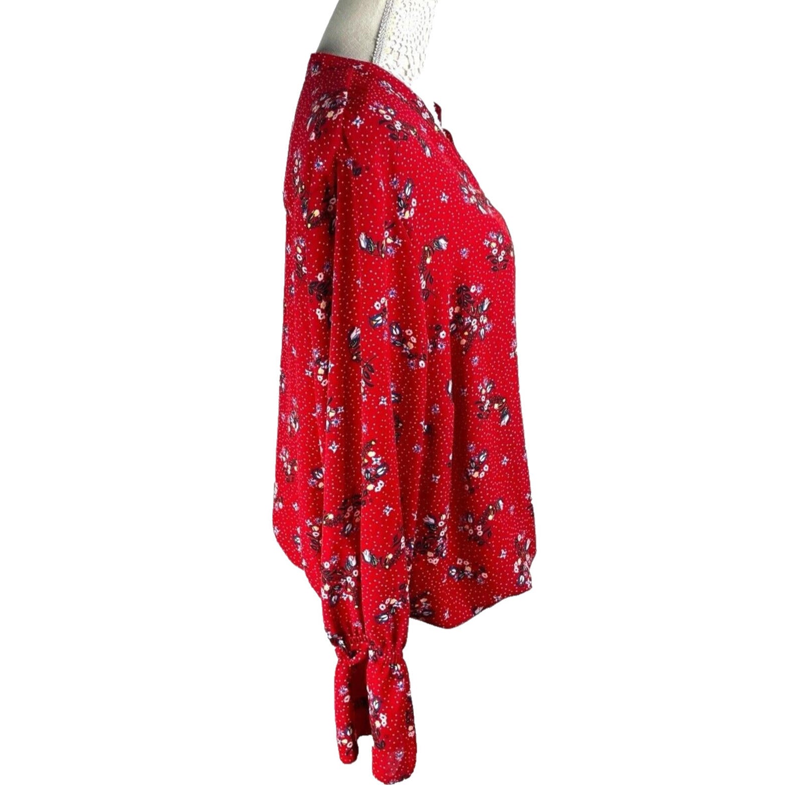 Kiabi Shirt Blouse Red Floral Long Sleeve Women’s UK Size L