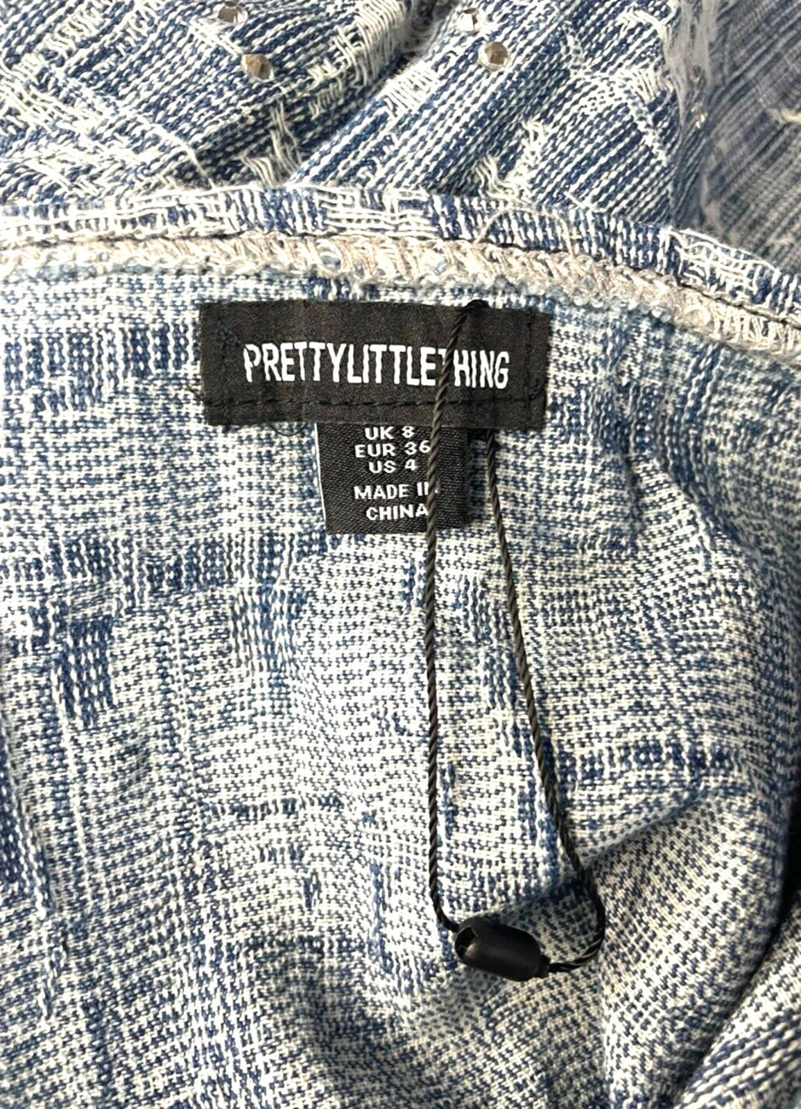 Pretty Little Thing Textured Denim Dress Diamante Buckle Women’s UK Size 8
