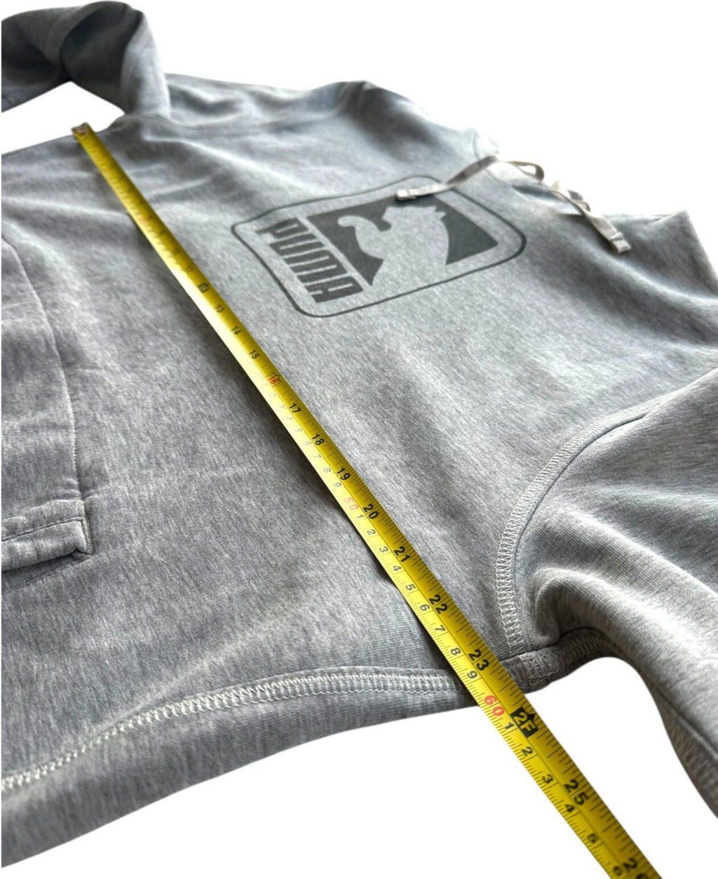 Puma Hoodie Men's UK Size L Grey Red Label Black Graphic Print Drawstring