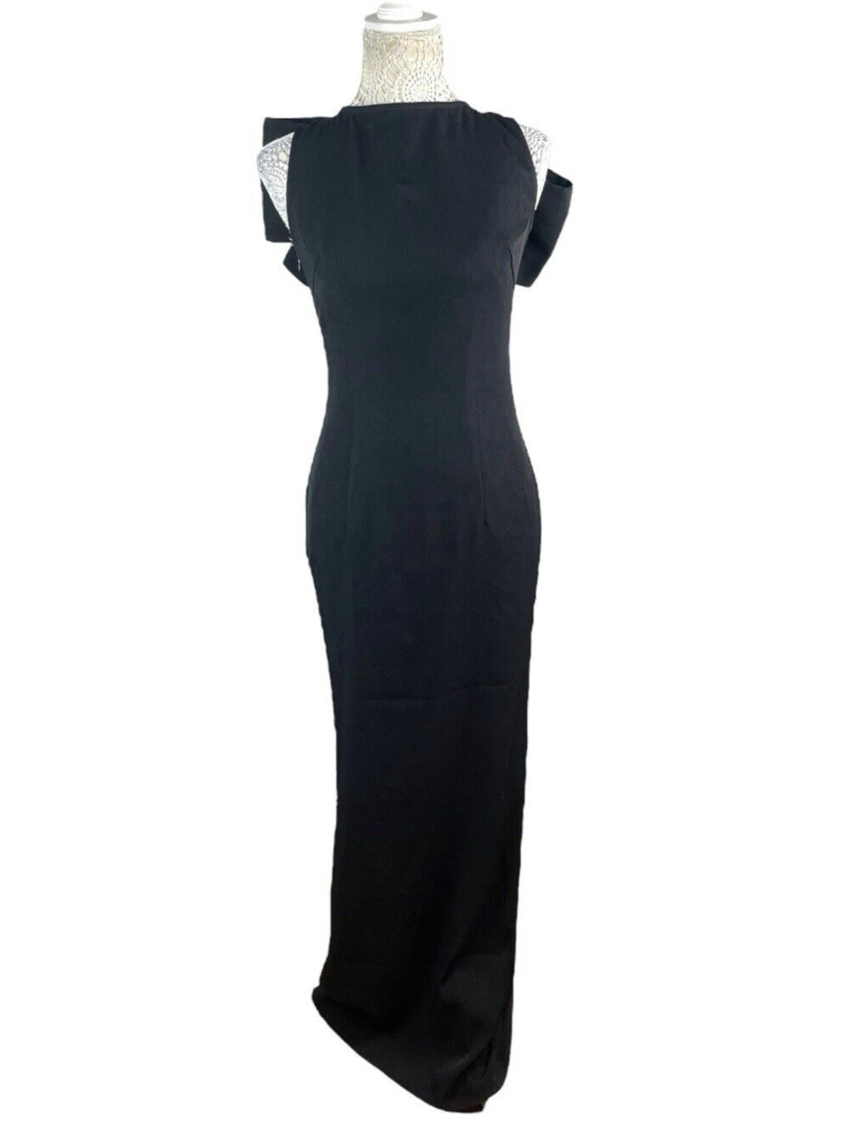 Pretty Little Thing Black Backless Maxi Dress Big Bow Detail Women’s UK Size 8