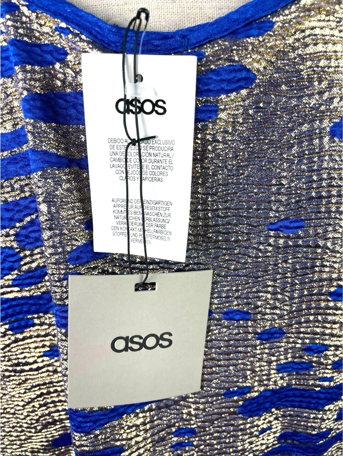 ASOS Blue & Gold Shimmer T-shirt Mini Dress Oversized Women’s UK Size 6