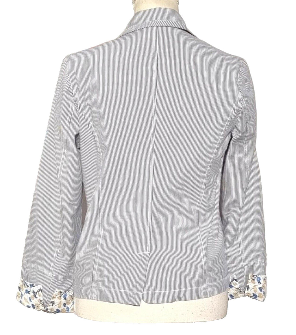 Blue Stripe Blazer Jacket Cotton White Pinstripes Size 10