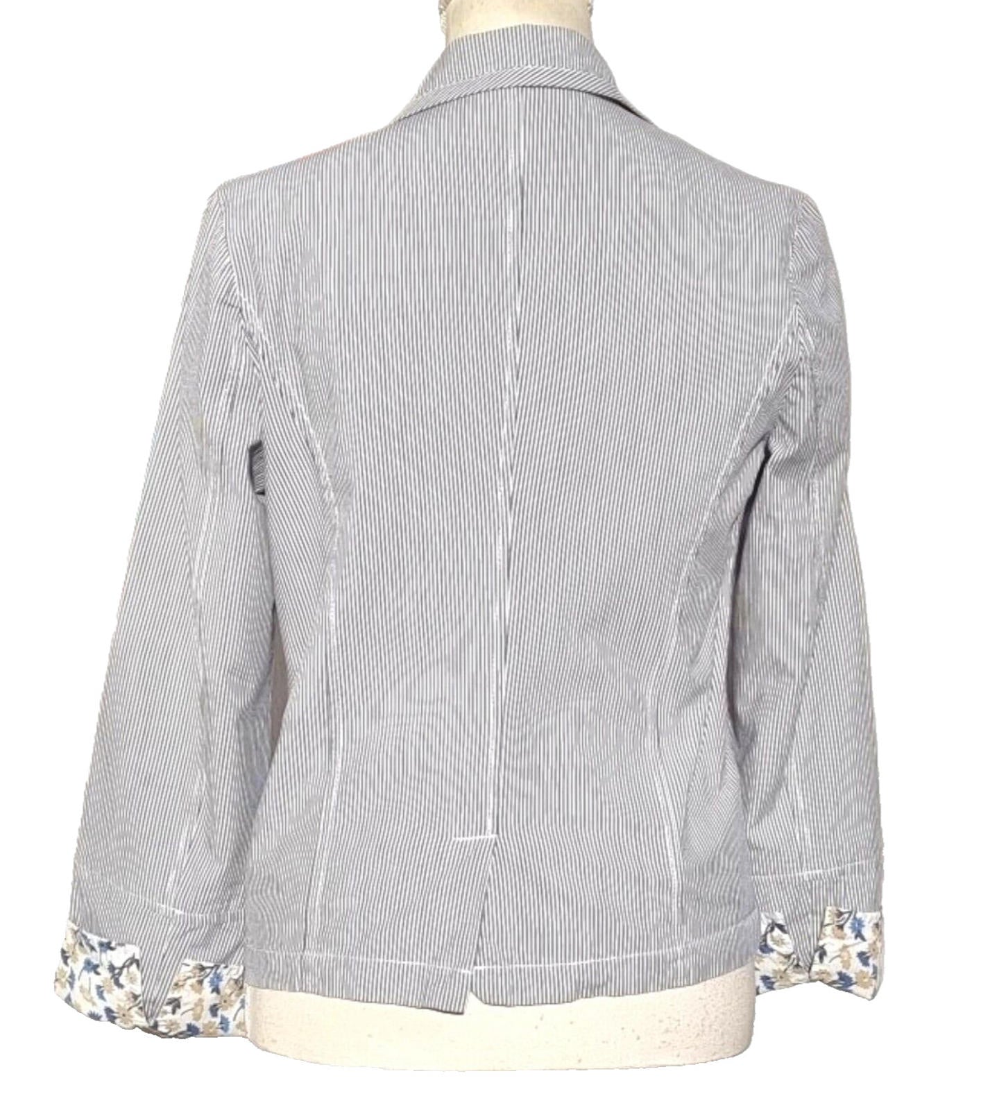 Blue Stripe Blazer Jacket Cotton White Pinstripes Size 10