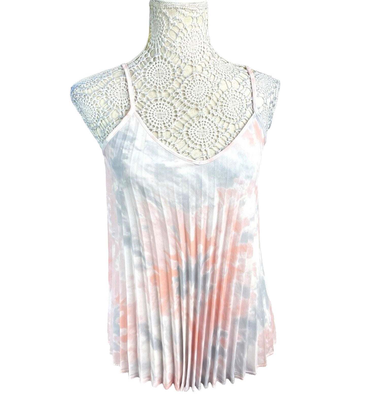 New Look Pleated Tie-Dye Camisole Top Women’s UK Size 12 White Pastel Chiffon