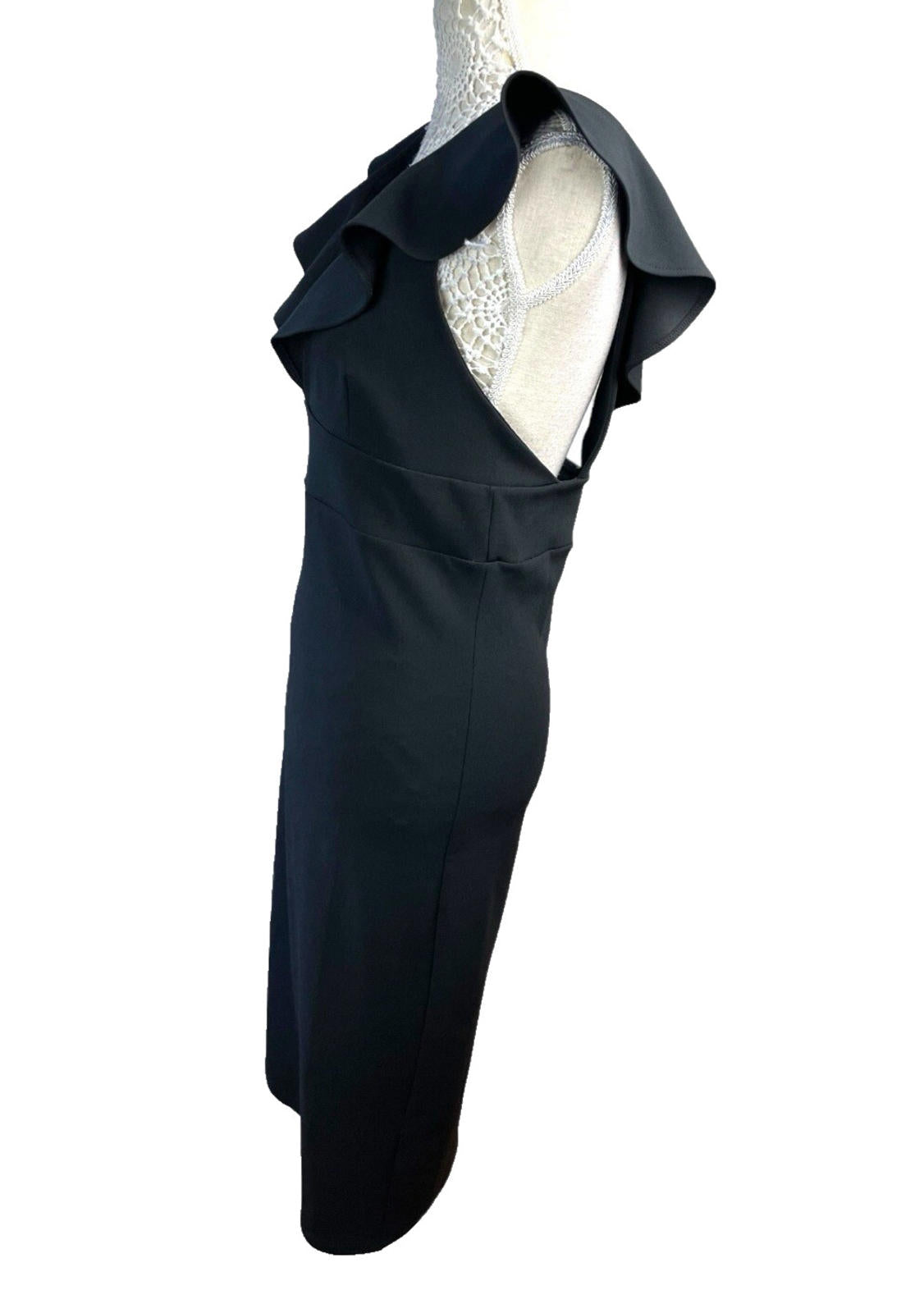 River Island Black Maxi Dress Frilled V Neck Lined Women’s UK Size 12