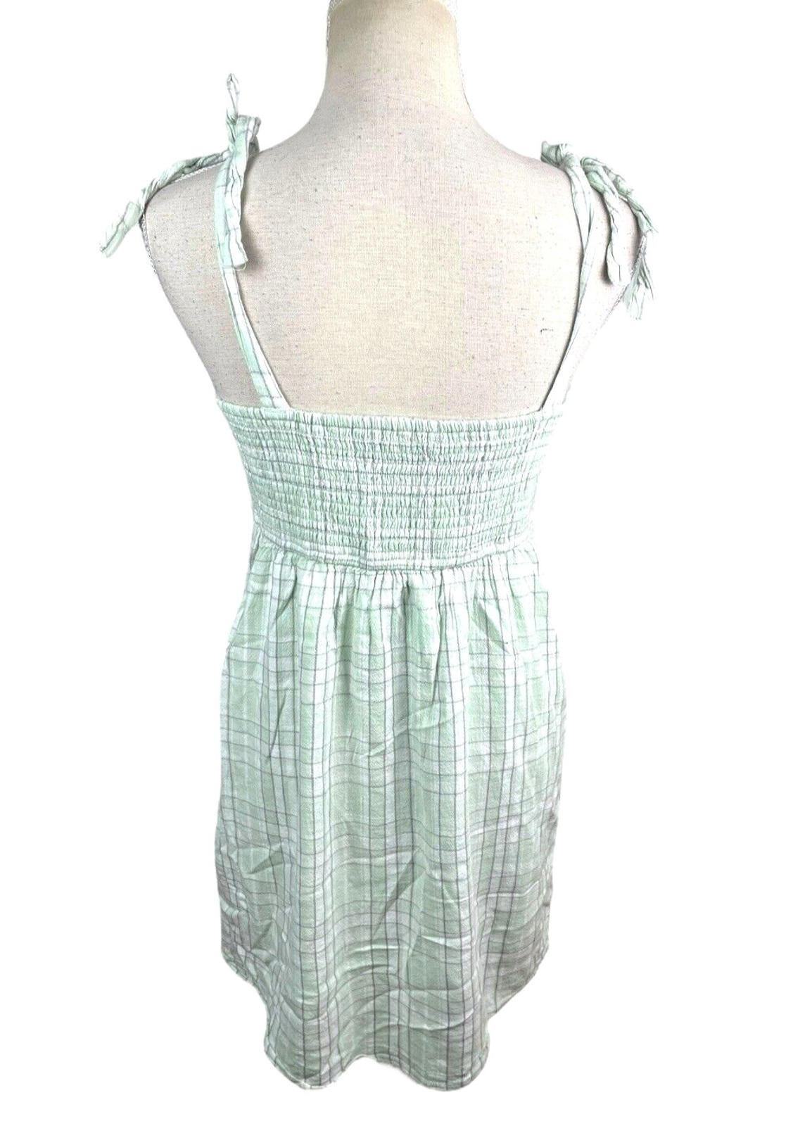Hollister Plaid Pinafore  Mini Dress Women’s UK Size M Green White Tie Shoulder