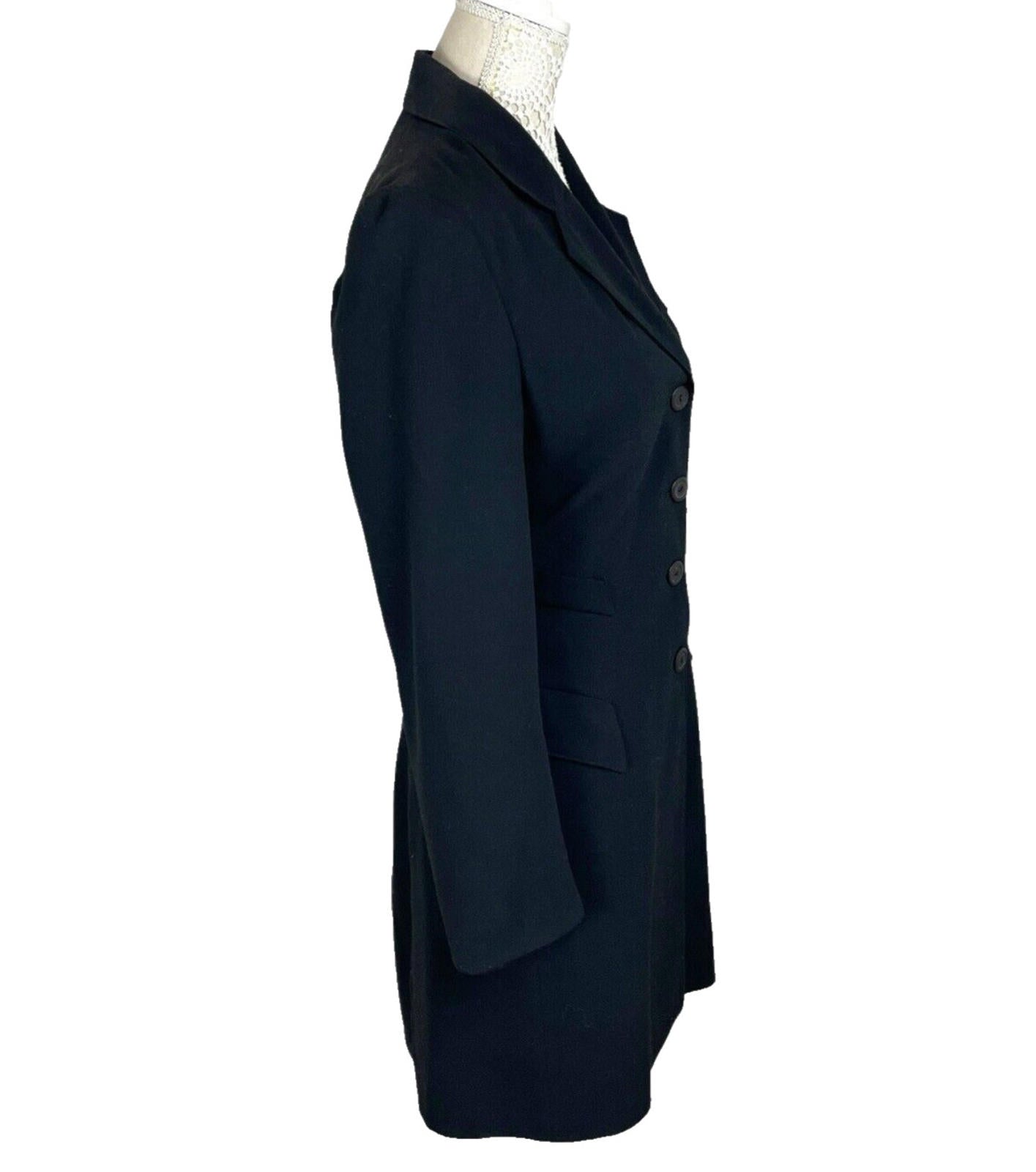 Ego Blazer Jacket Retro Long Black Shoulder Pads Women’s UK Size 10