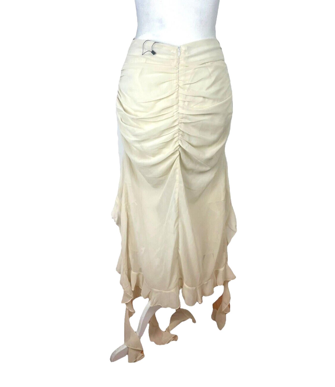 Pretty Little Thing Midaxi Skirt Beige Chiffon Ruffle Detail Women's UK Size 8