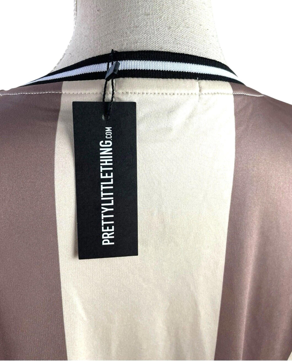 Pretty Little Thing Beige Stripe Football T-Shirt Oversized Women’s UK Size 8