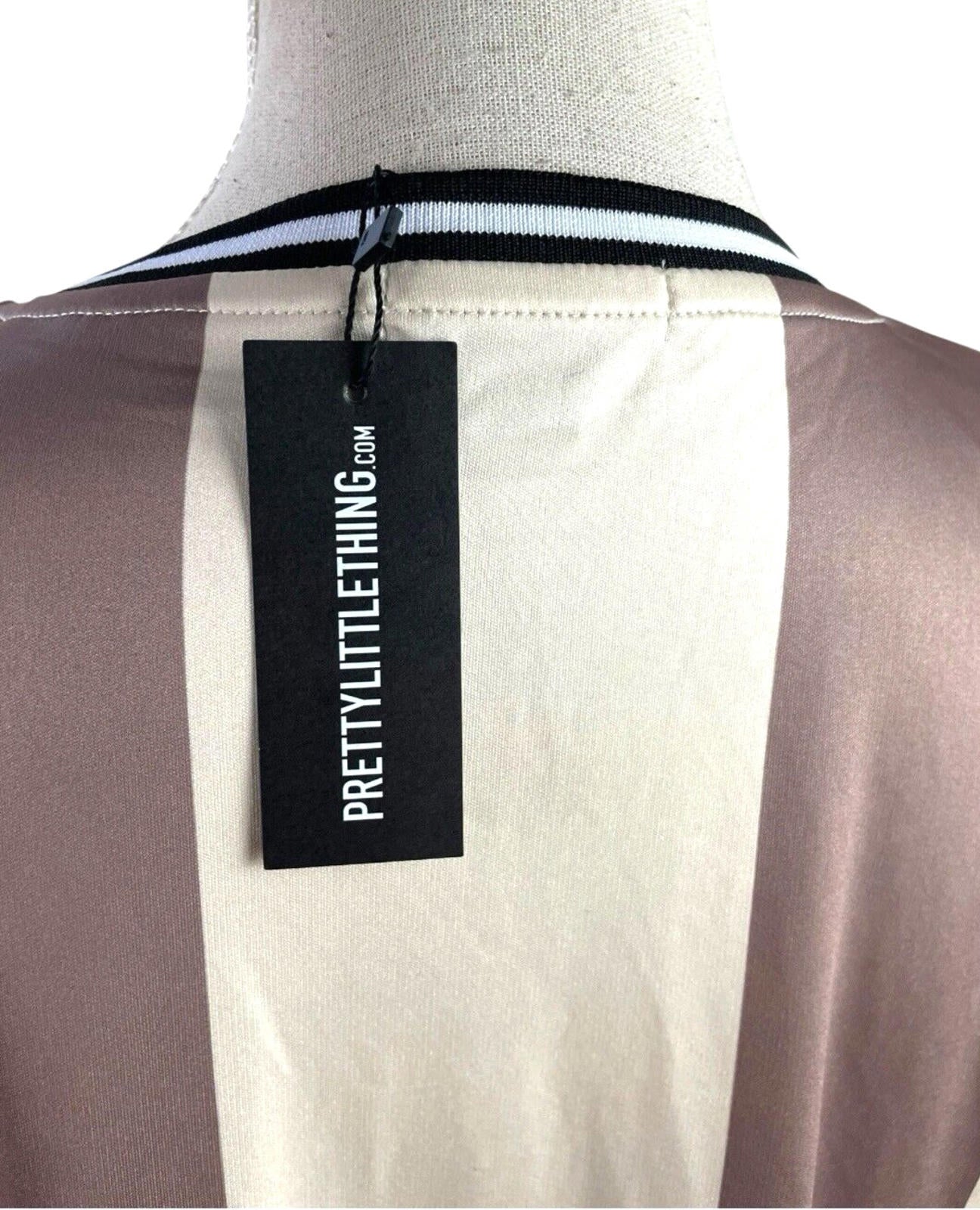 Pretty Little Thing Beige Stripe Football T-Shirt Oversized Women’s UK Size 8