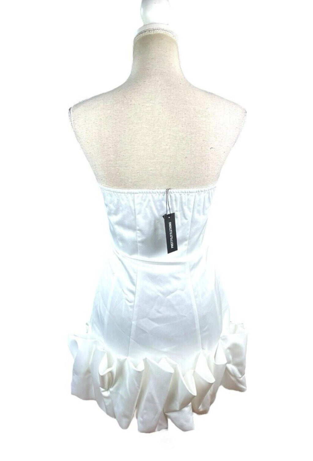 Pretty Little Thing Satin Mini Dress Women’s UK Size 8 Bubble Hem White Cocktail